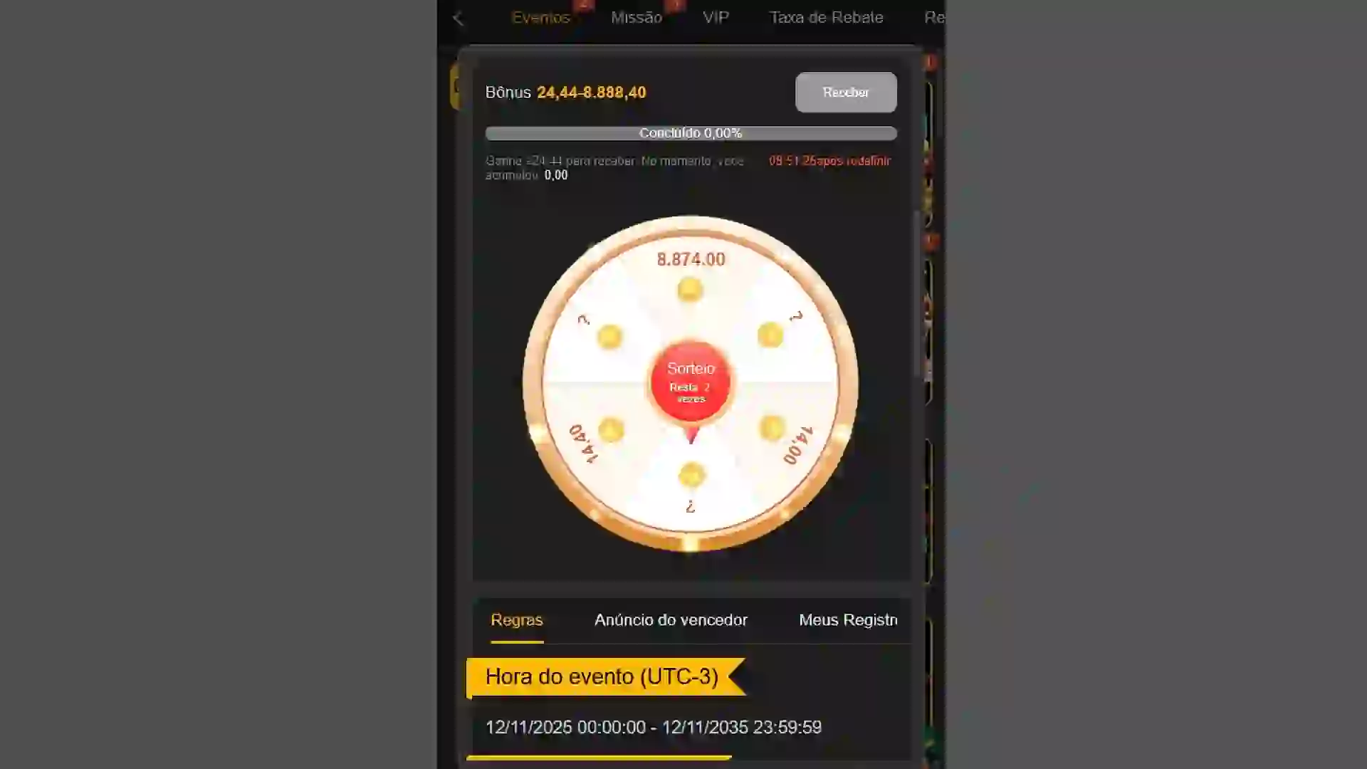 Roda de bônus no Win444