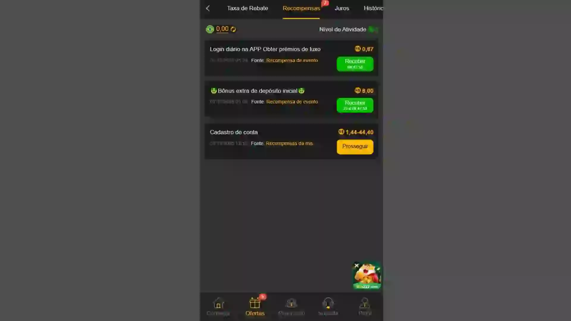 Bônus de inscrição em Win444